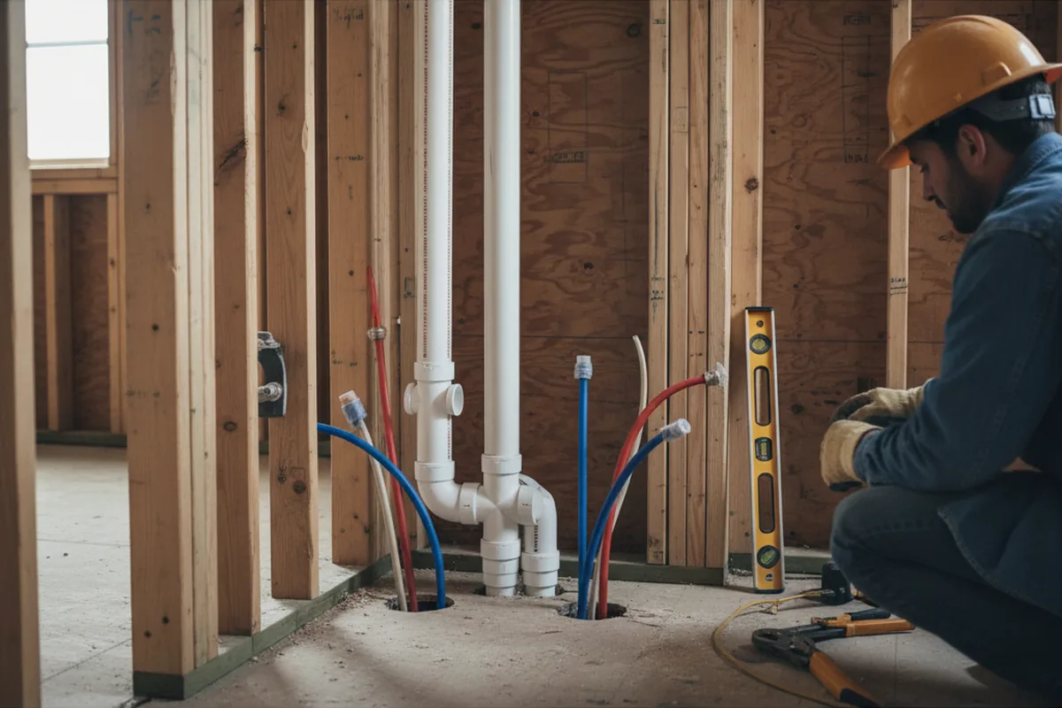 Drain and supply rough-in during Sump Pump Repair in Galeton